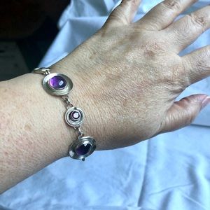 Purple and red stone silver bracelet